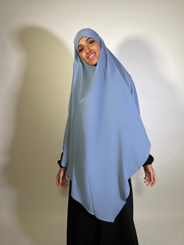 Khimar Long en Soie de médine Bleu Gris - Mon Hijab Pas Cher