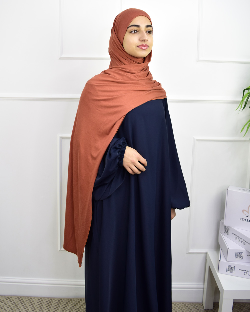Hijab à enfiler en jersey – Brique