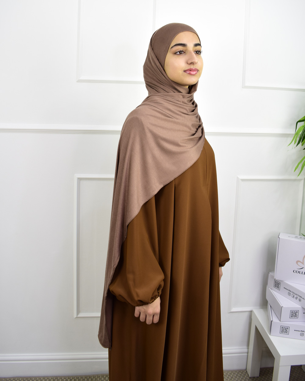 Hijab à enfiler en jersey – Marron