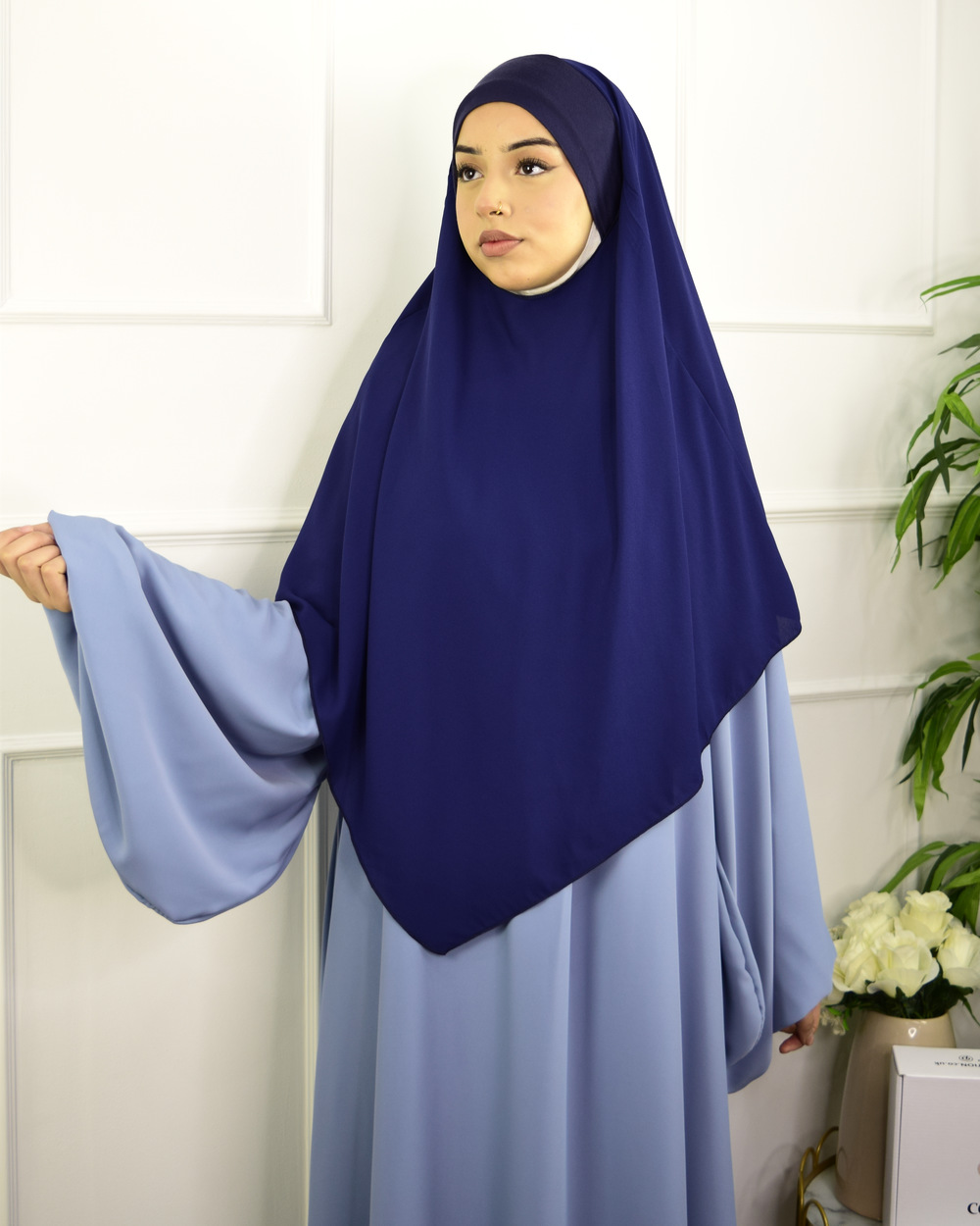 Khimar à enfiler en crêpe – Marine