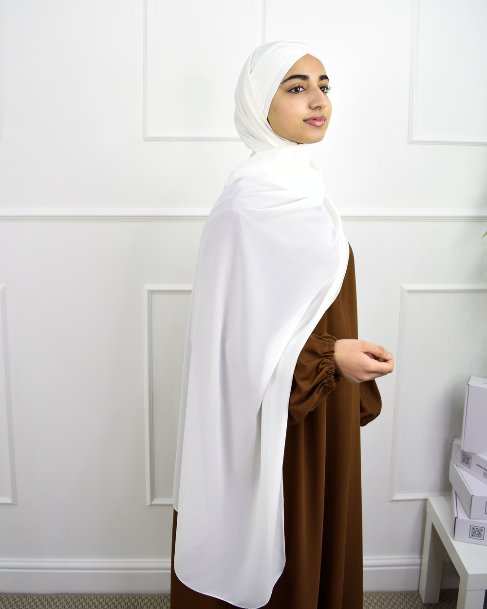 Hijab à enfiler en Mousseline bonnet jersey – Blanc