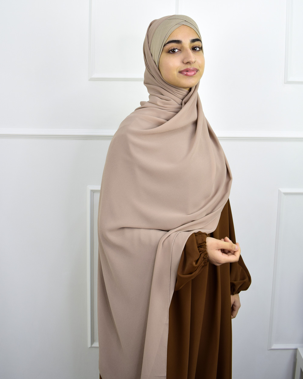 Hijab à enfiler en Mousseline bonnet jersey – Taupe