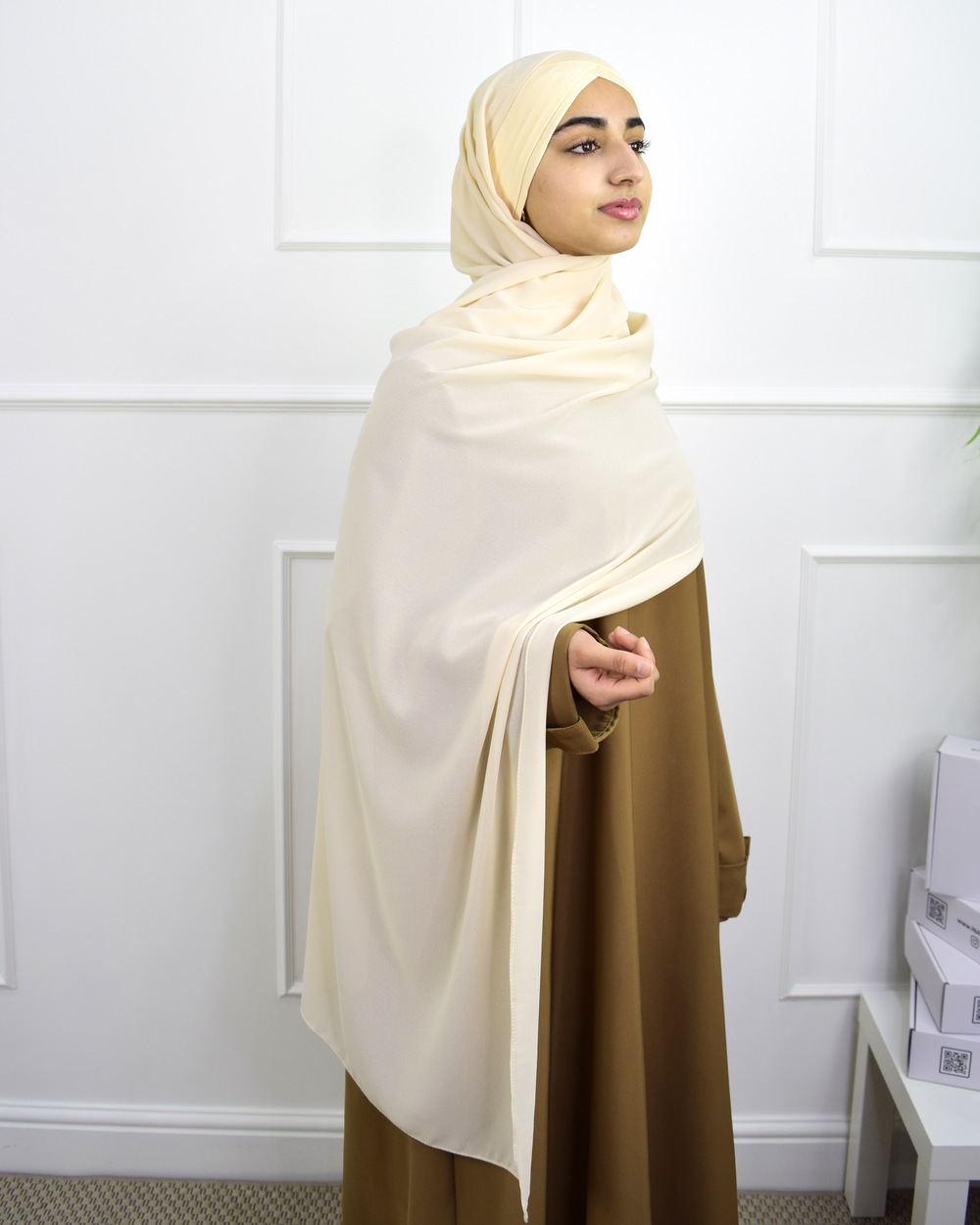 Hijab à enfiler en Mousseline bonnet jersey – Beige
