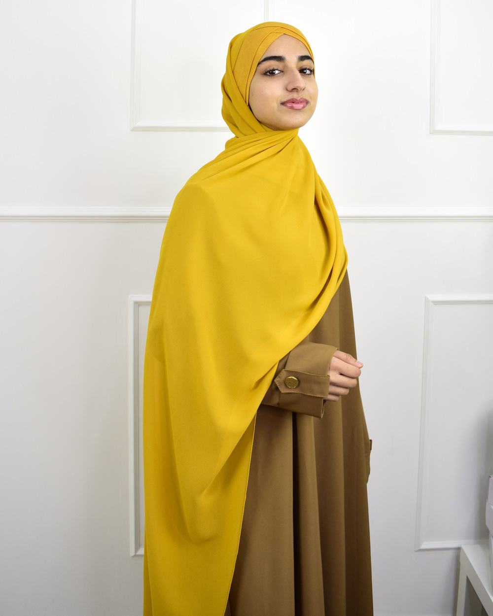 Hijab à enfiler en Mousseline bonnet jersey – Moutarde