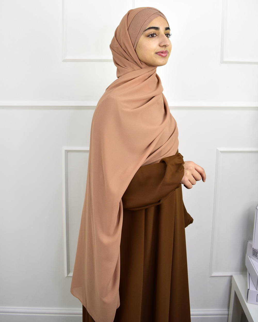 Hijab à enfiler en Mousseline bonnet jersey – Camel