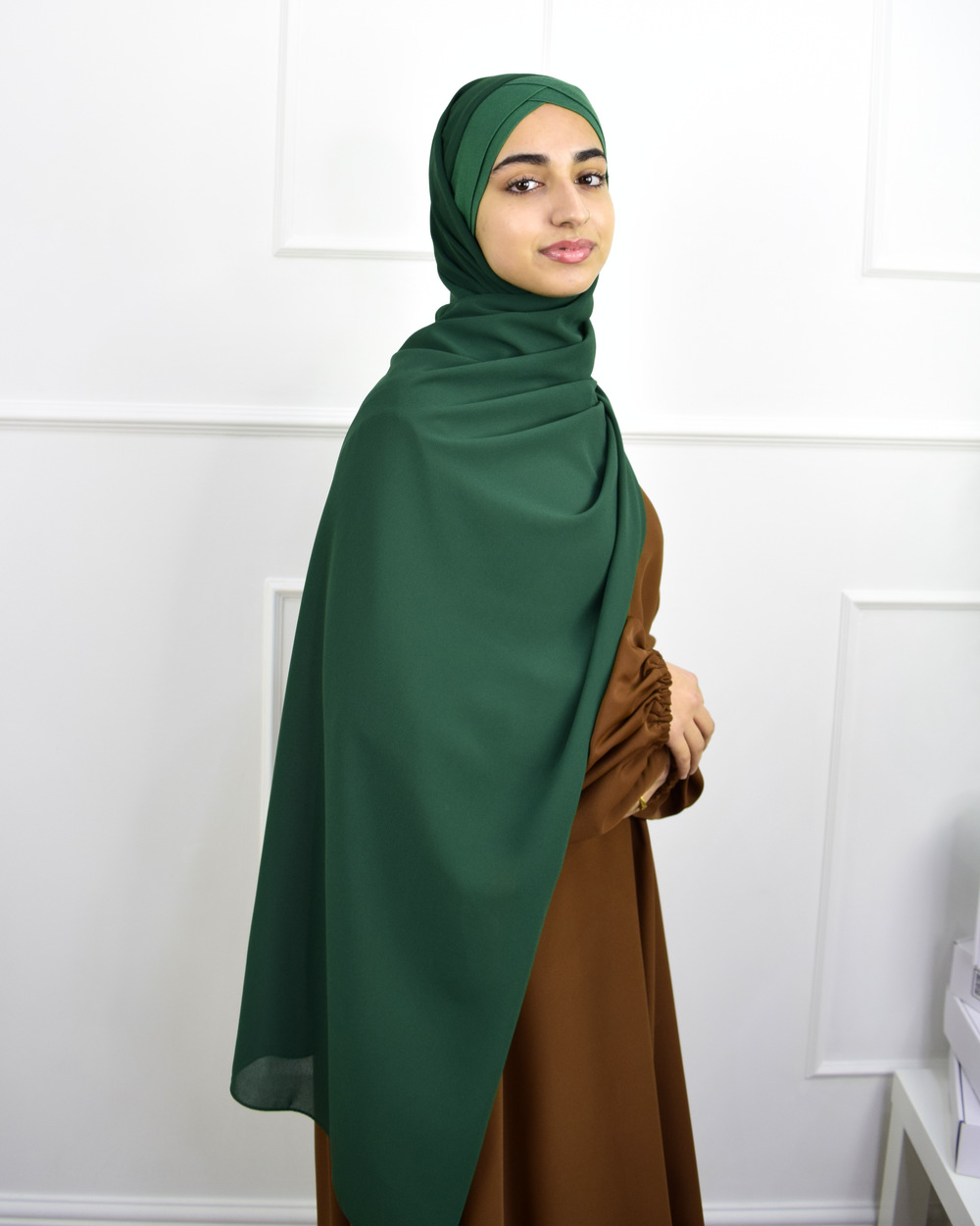 Hijab à enfiler en Mousseline bonnet jersey – Vert sapin