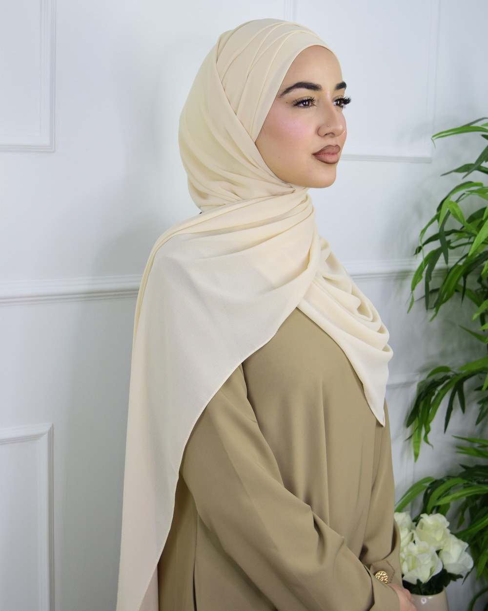 Hijab à enfiler en Mousseline – Crème