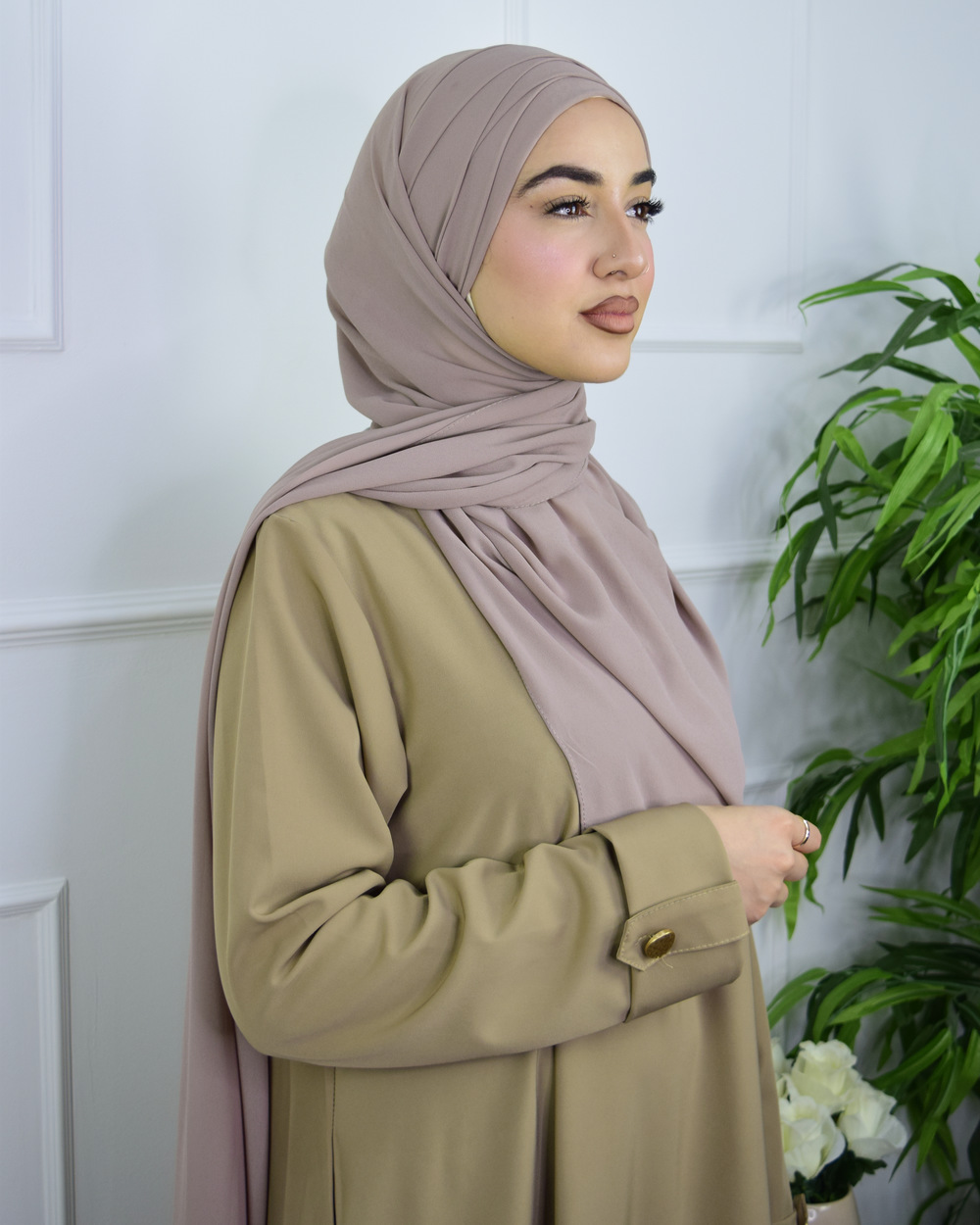 Hijab à enfiler en Mousseline – Taupe