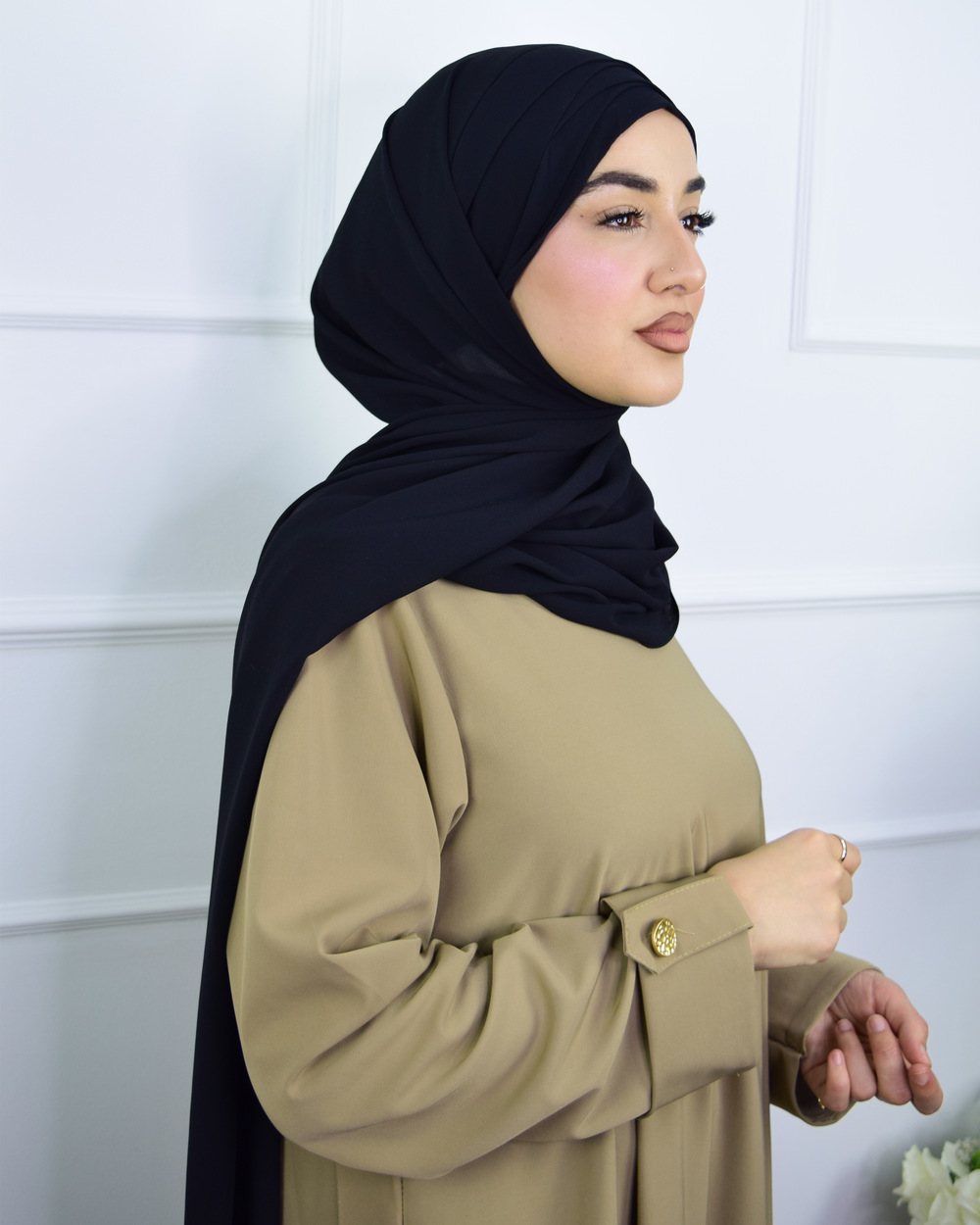 Hijab à enfiler en Mousseline – Noir