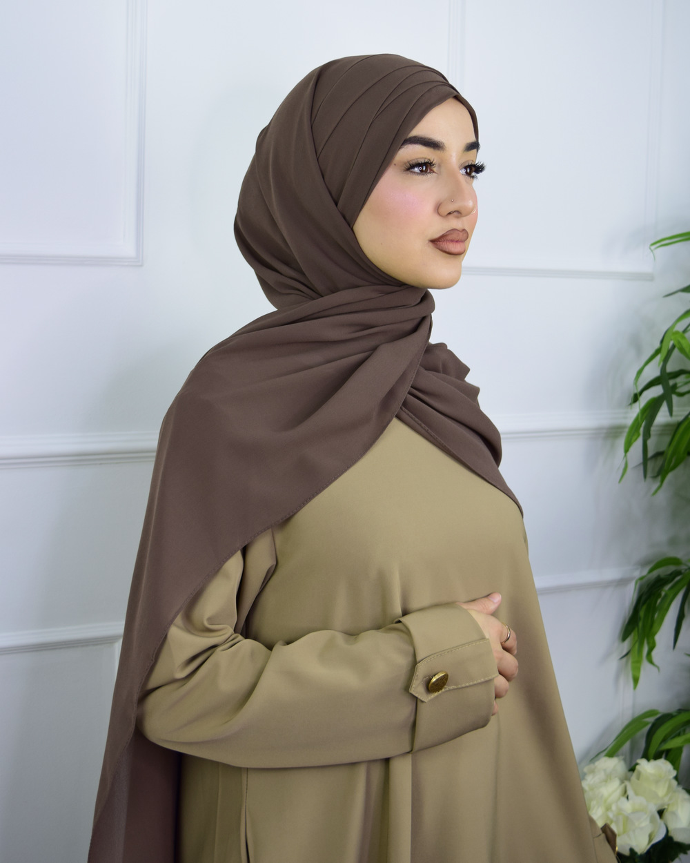 Hijab à enfiler en Mousseline – Café