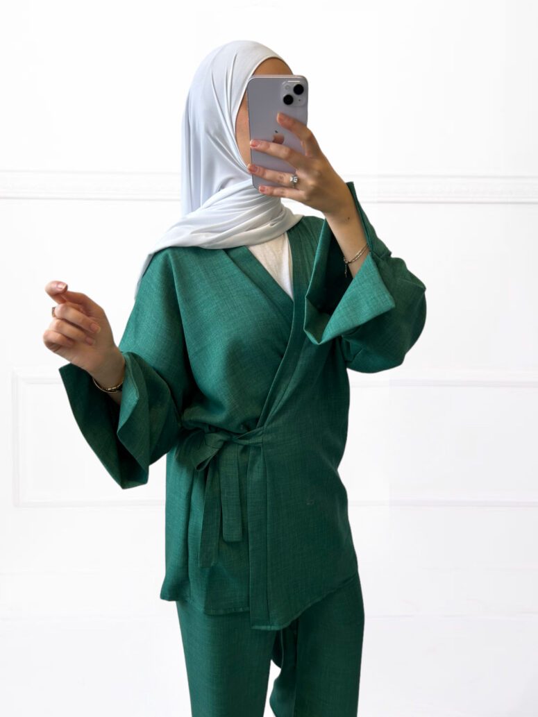 ensemble kimono femme musulmane vert