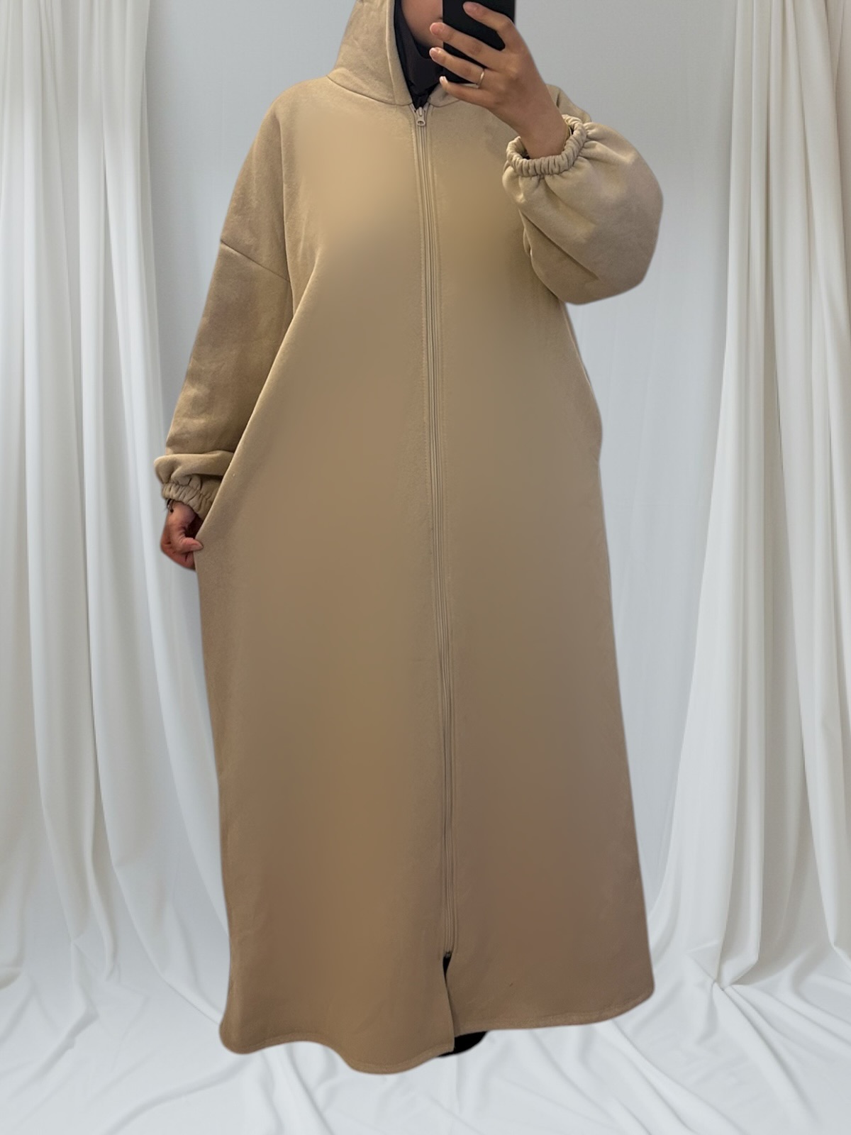 beige gilet long et mastour 1