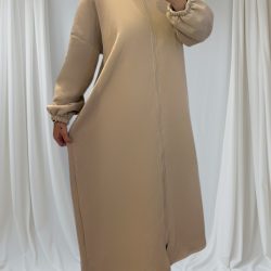 beige gilet long et mastour