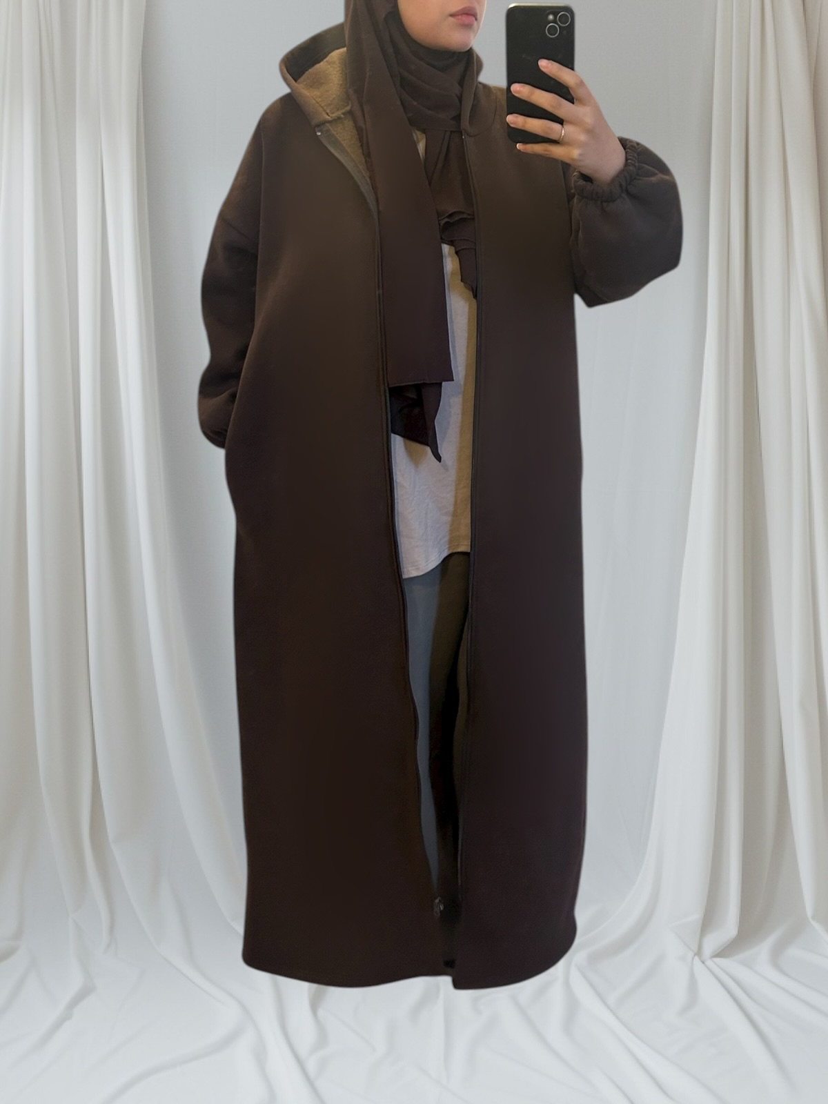 marron gilet long et mastour 3