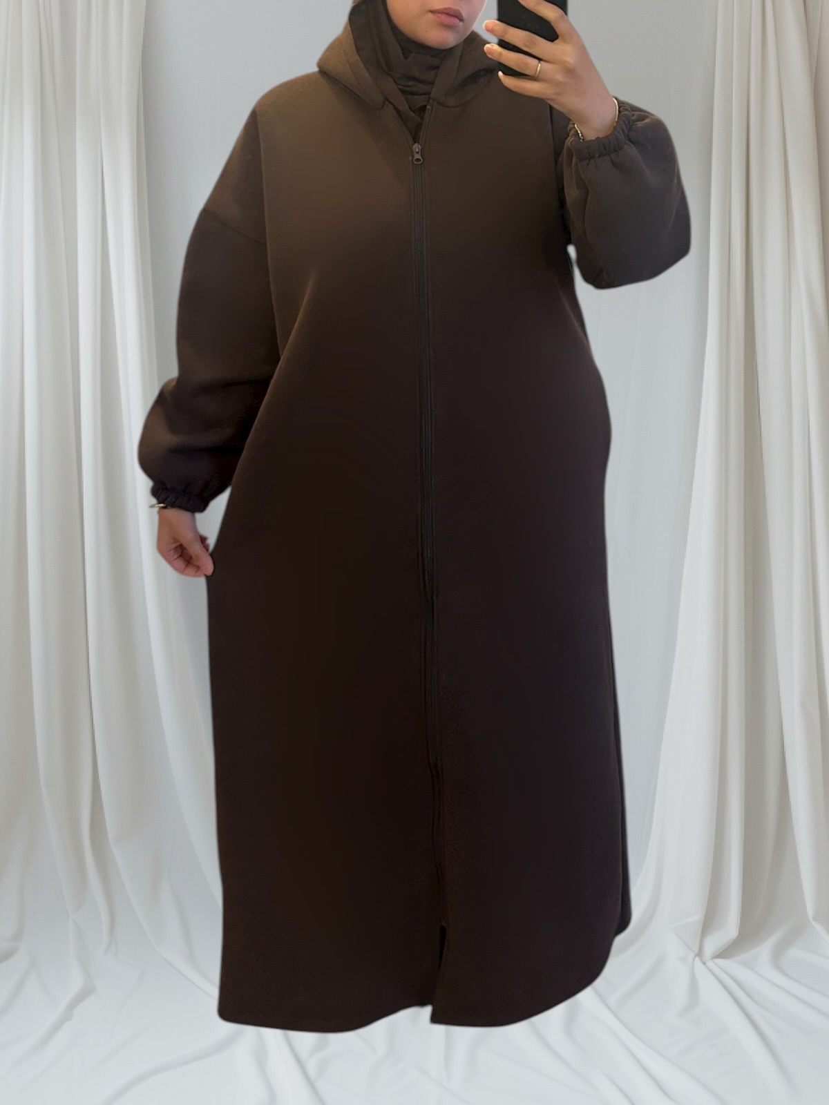 marron gilet long et mastour