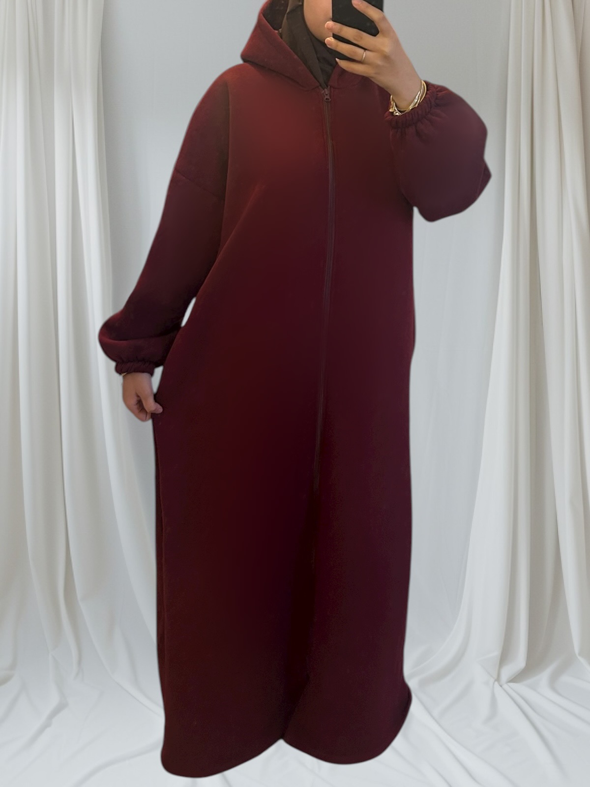 rouge bordeaux gilet long et mastour